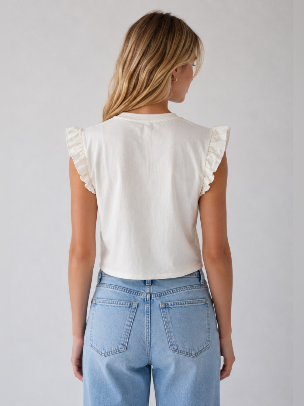 Sundays White Ruffle Flutter Sleeve Sweatshirt Top XS 6017 - Picture 2 of 10